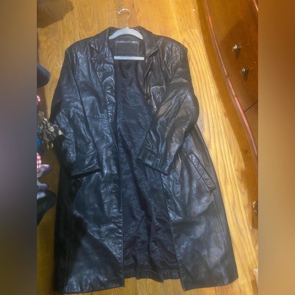 [SOLD]Avanti Black Leather Trench Jacket
